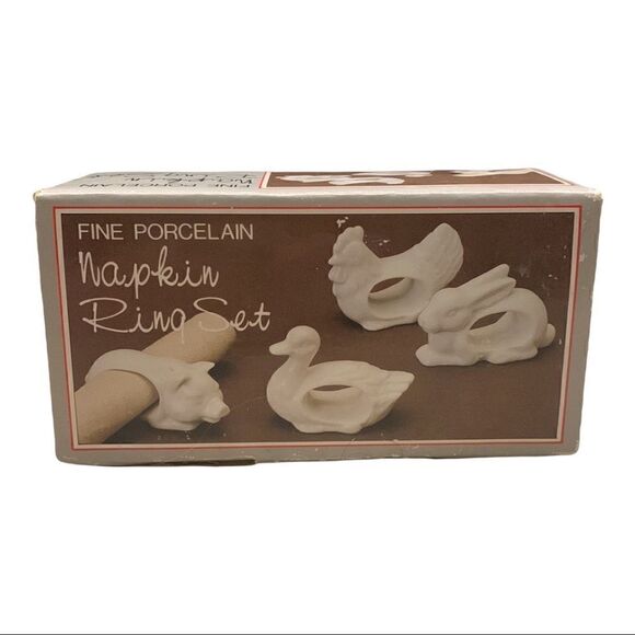 Farmhouse Napkin Rings White Porcelain Animals Pig Rabbit Hen Duck Japan Vintage - Picture 8 of 9